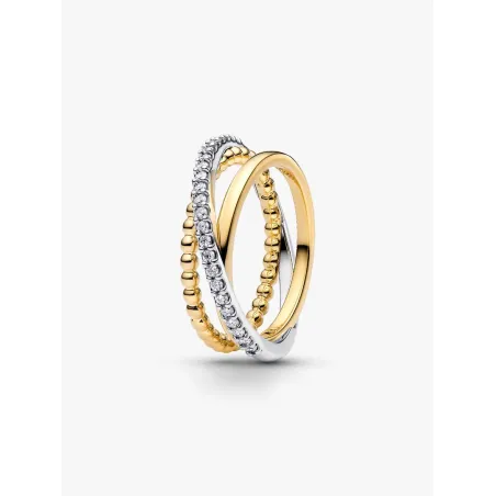 Anello Tripla Fascia Intrecciata Sfere e Pavé mis.52 Donna Pandora