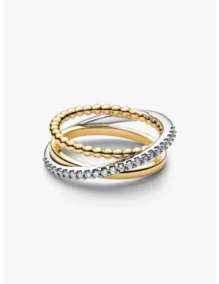 Anello Tripla Fascia Intrecciata Sfere e Pavé mis.56 Donna Pandora