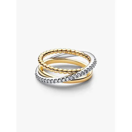Anello Tripla Fascia Intrecciata Sfere e Pavé mis.56 Donna Pandora