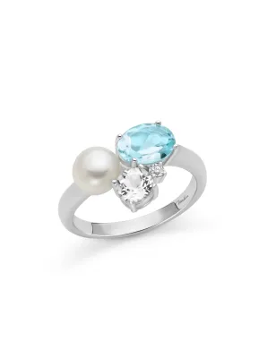 Anello Celestia Perla e Topazio Azzurro PLI1766 Donna Miluna