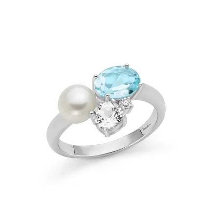 Anello Celestia Perla e Topazio Azzurro PLI1766 Donna Miluna