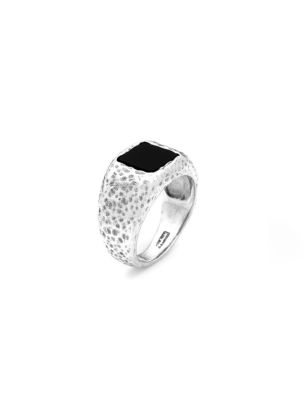 Anello Martellato Quadrato Onice mis.22 Uomo Giovanni Raspini