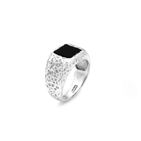 Anello Martellato Quadrato Onice mis.22 Uomo Giovanni Raspini