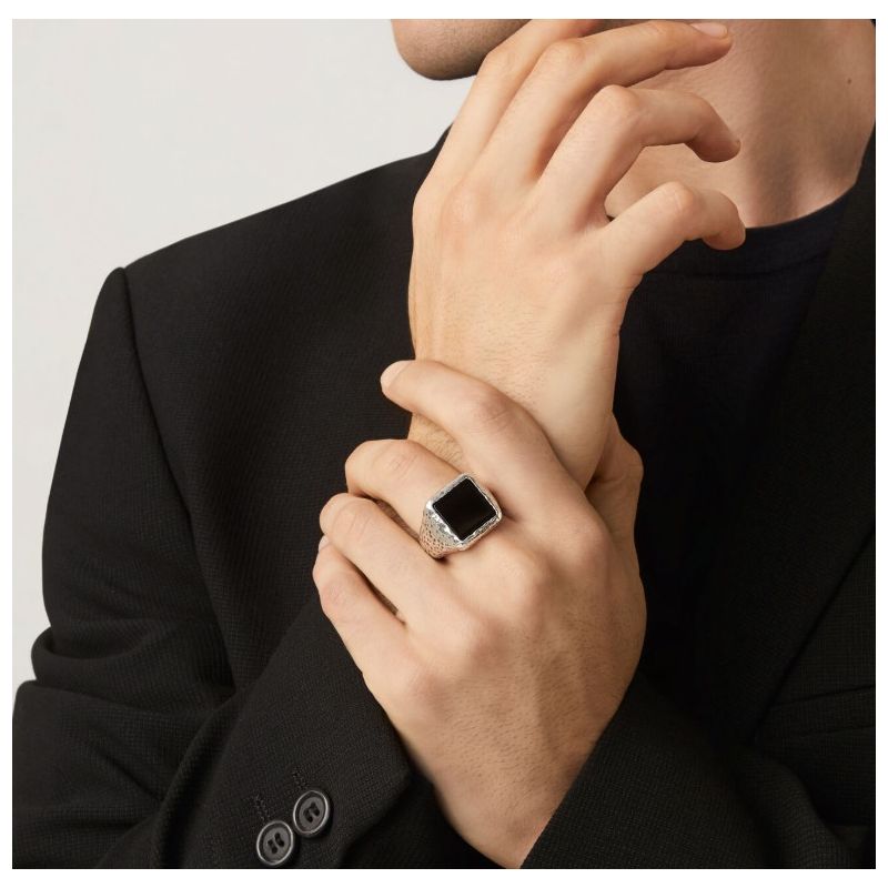 Anello Martellato Quadrato Onice Grande mis.24 Uomo Giovanni Raspini