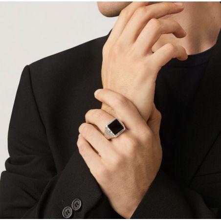 Anello Martellato Quadrato Onice Grande mis.24 Uomo Giovanni Raspini