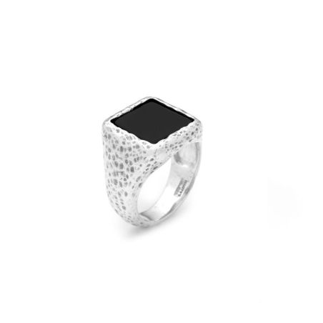 Anello Martellato Quadrato Onice Grande mis.24 Uomo Giovanni Raspini