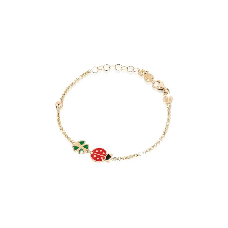 Bracciale in Oro Giallo con Quadrifoglio e Coccinella Le Bebe'