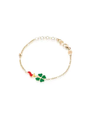Bracciale in Oro Giallo con Cornetto e Quadrifoglio Le Bebe'