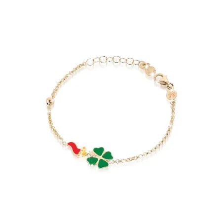 Bracciale in Oro Giallo con Cornetto e Quadrifoglio Le Bebe'
