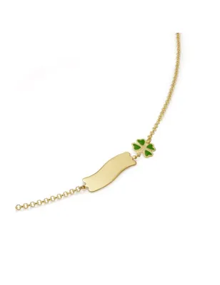 Bracciale Fortuna in Oro Giallo con Quadrifoglio e Targhetta Le Bebe'