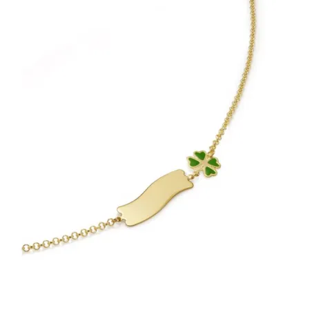 Bracciale Fortuna in Oro Giallo con Quadrifoglio e Targhetta Le Bebe'