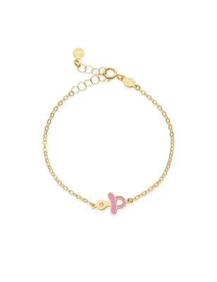 Bracciale Lucciole in Oro Giallo con Ciuccio Rosa e Diamante Le Bebe'