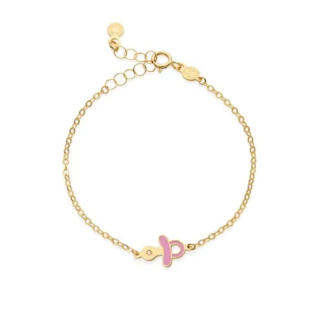 Bracciale Lucciole in Oro Giallo con Ciuccio Rosa e Diamante Le Bebe'