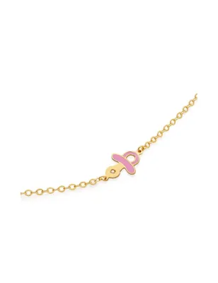 Bracciale Lucciole in Oro Giallo con Ciuccio Rosa e Diamante Le Bebe'
