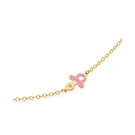 Bracciale Lucciole in Oro Giallo con Ciuccio Rosa e Diamante Le Bebe'