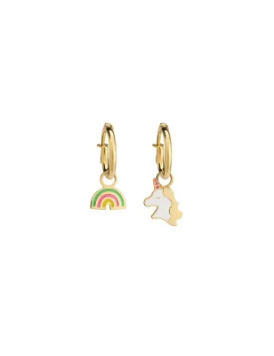 Orecchini Toys in Oro Giallo con Arcobaleno e Unicorno Le Bebe'