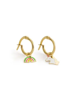 Orecchini Toys in Oro Giallo con Arcobaleno e Unicorno Le Bebe'