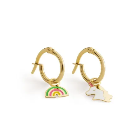 Orecchini Toys in Oro Giallo con Arcobaleno e Unicorno Le Bebe'