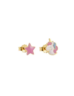Orecchini Toys in Oro Giallo con Unicorno e Stella Le Bebe'