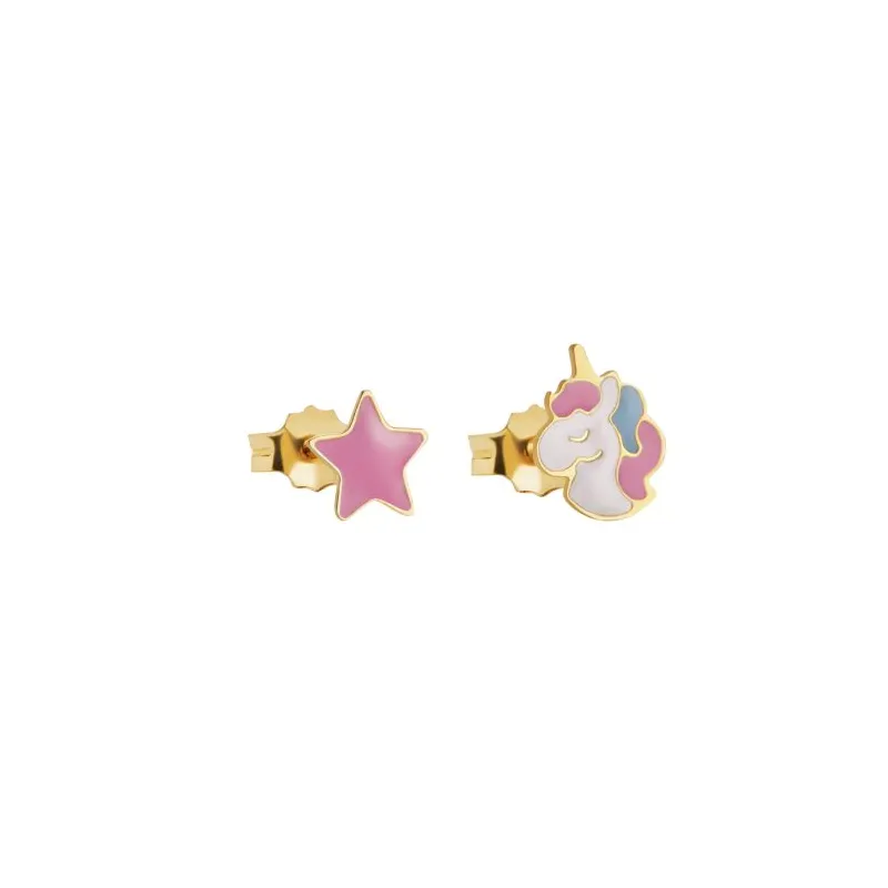 Orecchini Toys in Oro Giallo con Unicorno e Stella Le Bebe' Orecchini Toys in Oro Giallo con Unicorno e Stella Le Bebe'