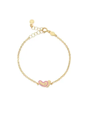 Bracciale in Oro Giallo con Piedino Rosa e Diamante Le Bebe'