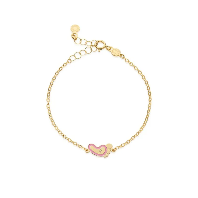 Bracciale in Oro Giallo con Piedino Rosa e Diamante Le Bebe' Bracciale in Oro Giallo con Piedino Rosa e Diamante Le Bebe'