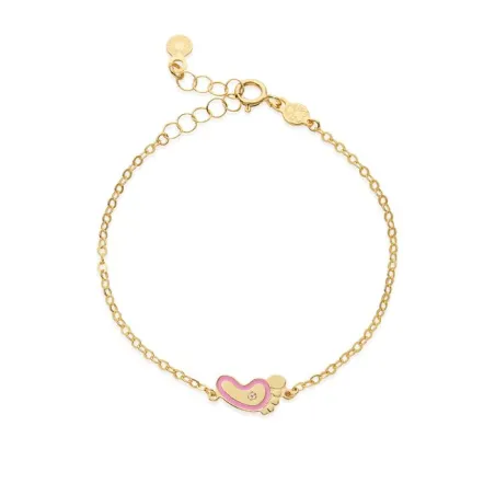 Bracciale in Oro Giallo con Piedino Rosa e Diamante Le Bebe'