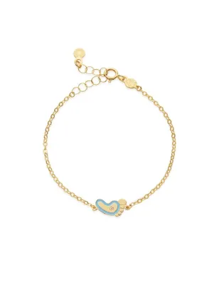 Bracciale in oro Giallo con Piedino Azzurro e Diamante Le Bebe'