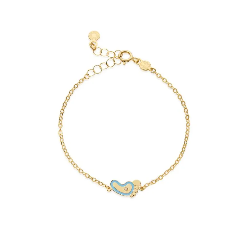 Bracciale in oro Giallo con Piedino Azzurro e Diamante Le Bebe' Bracciale in oro Giallo con Piedino Azzurro e Diamante Le Bebe'