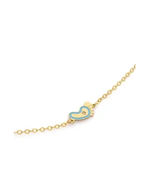 Bracciale in oro Giallo con Piedino Azzurro e Diamante Le Bebe'