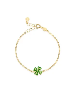 Bracciale in Oro Giallo Quadrifoglio Verde e Diamante Donna Le Bebe'