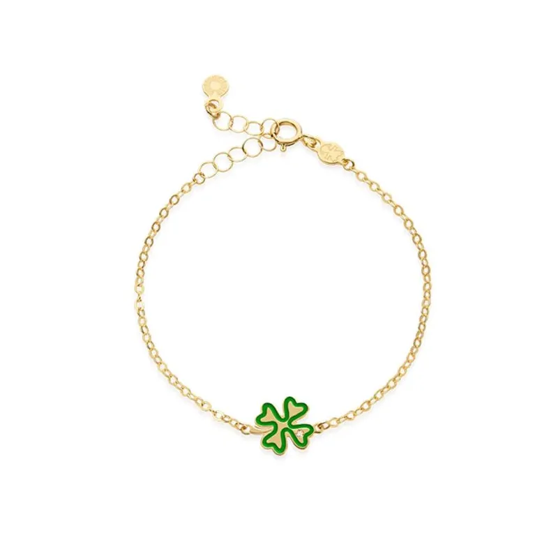 Bracciale in Oro Giallo Quadrifoglio Verde e Diamante Donna Le Bebe' Bracciale in Oro Giallo Quadrifoglio Verde e Diamante Donna Le Bebe'