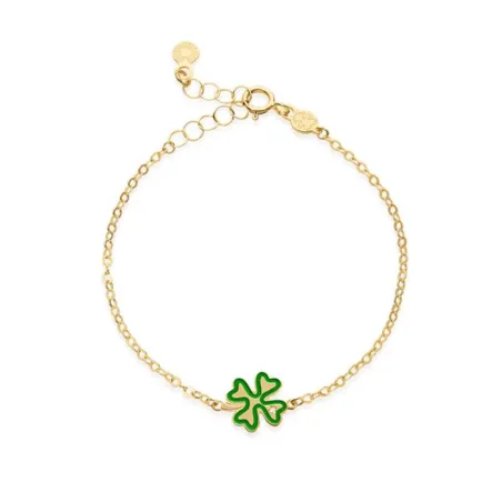 Bracciale in Oro Giallo Quadrifoglio Verde e Diamante Donna Le Bebe'
