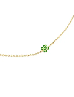 Bracciale in Oro Giallo Quadrifoglio Verde e Diamante Donna Le Bebe'