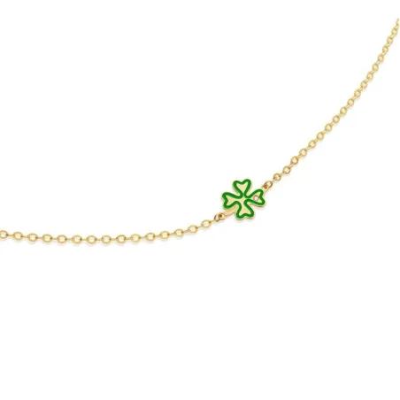 Bracciale in Oro Giallo Quadrifoglio Verde e Diamante Donna Le Bebe'