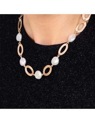Collana Perle Vintage Ovali spazzolati Donna Aquaforte