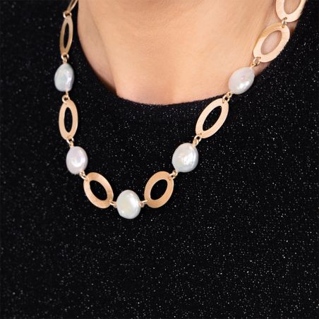 Collana Perle Vintage Ovali spazzolati Donna Aquaforte