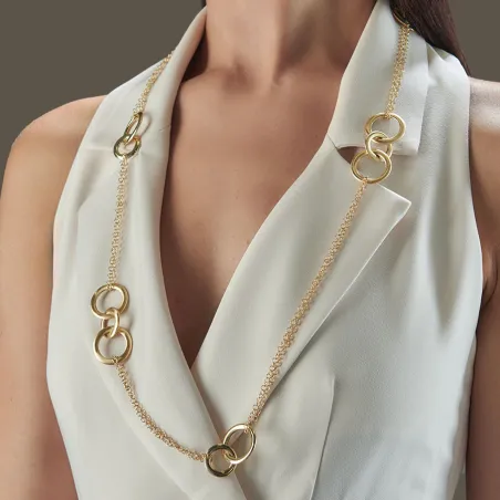 Collana Lunga Cerchi Vintage con Elementi Canna Oliva Aquaforte