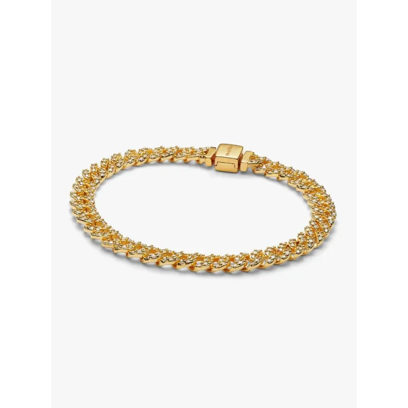 Bracciale Dorato Catena Maglia Cubana Pavè cm.16 Donna Pandora