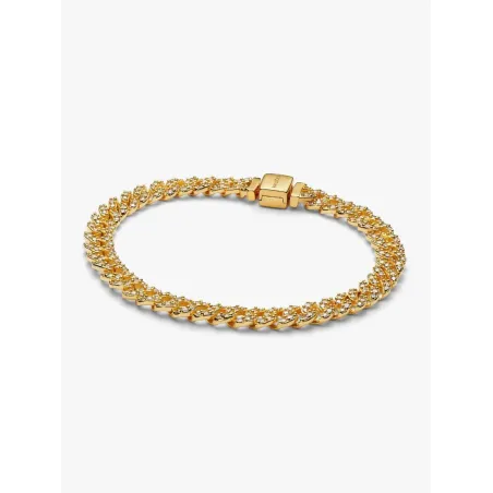 Bracciale Dorato Catena Maglia Cubana Pavè cm.16 Donna Pandora