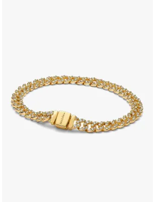 Bracciale Dorato Catena Maglia Cubana Pavè cm.16 Donna Pandora