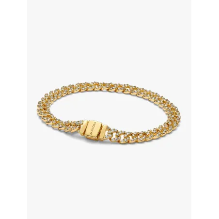 Bracciale Dorato Catena Maglia Cubana Pavè cm.16 Donna Pandora