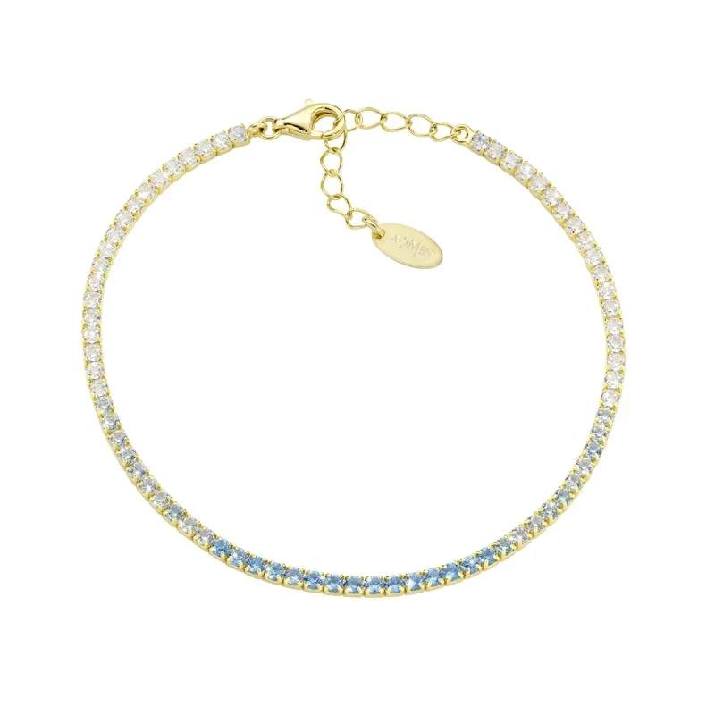 Bracciale Tennis Dorato Zirconi Degradé Azzurri Amen Bracciale Tennis Dorato Zirconi Degradé Azzurri Amen