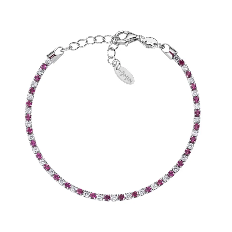 Bracciale Tennis Rodio con Zirconi Bianchi e Rossi Donna Amen