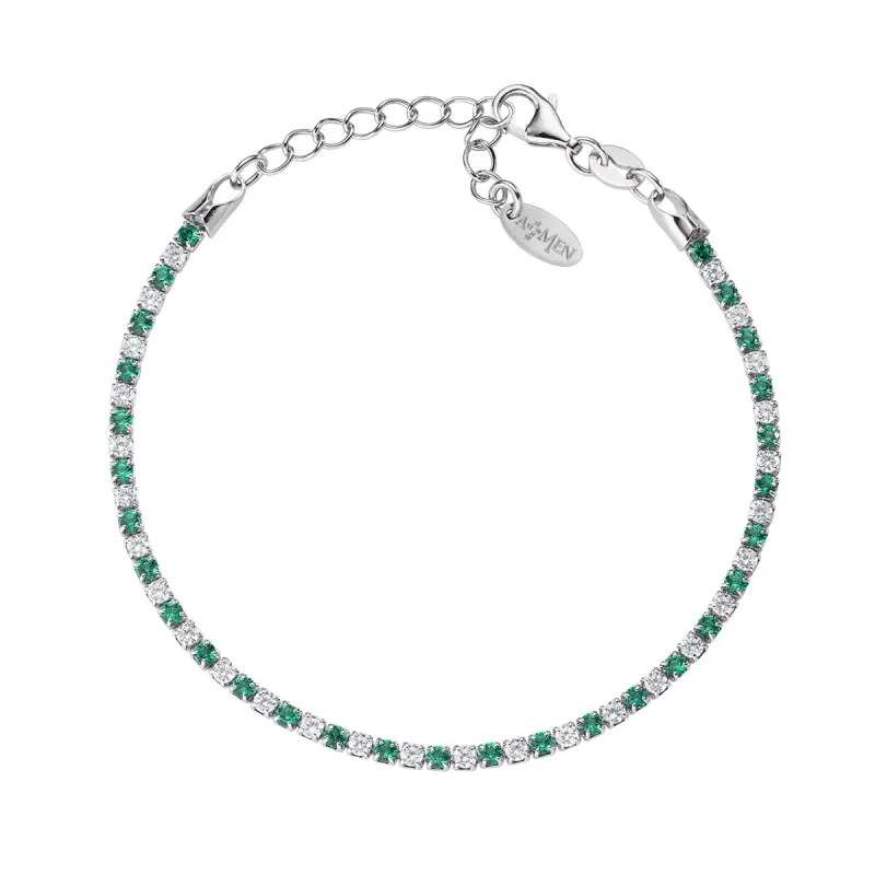 Bracciale Tennis Rodio con Zirconi Bianchi e Verdi Donna Amen