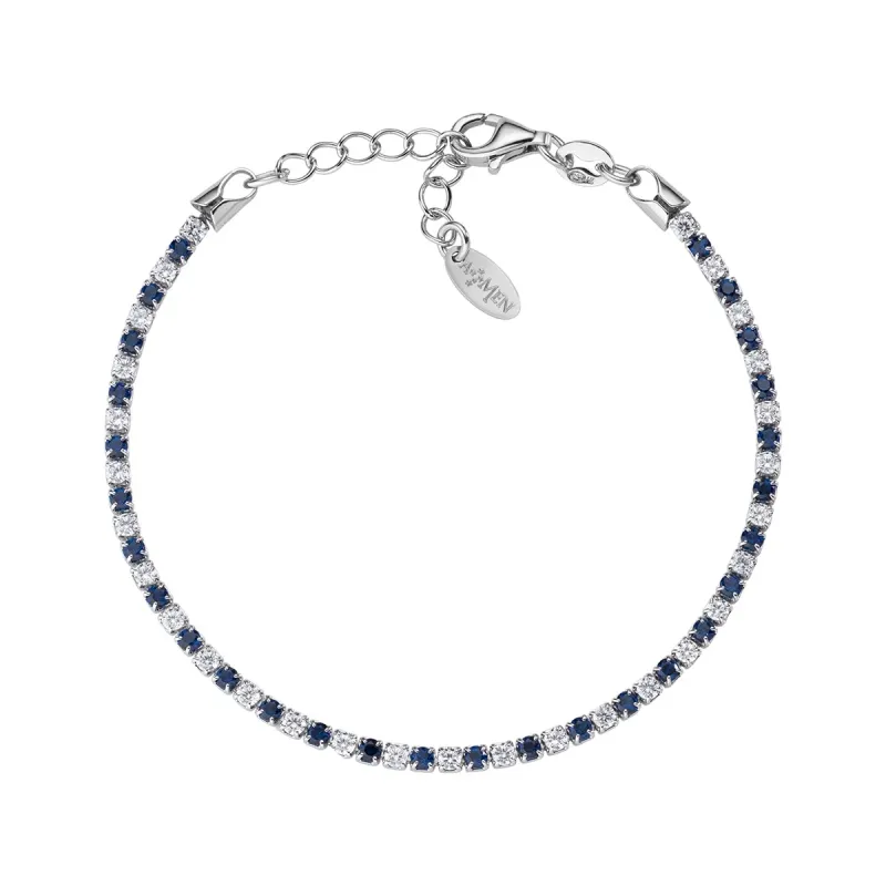 Bracciale Tennis Rodio con Zirconi Bianchi e Blu Donna Amen Bracciale Tennis Rodio con Zirconi Bianchi e Blu Donna Amen