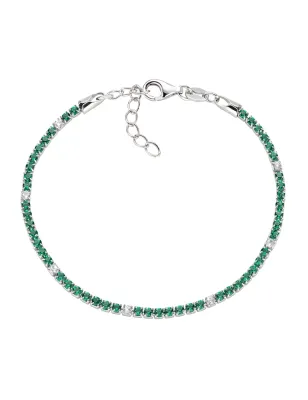 Bracciale Tennis Rodio con Zirconi Verdi e Bianchi Donna Amen