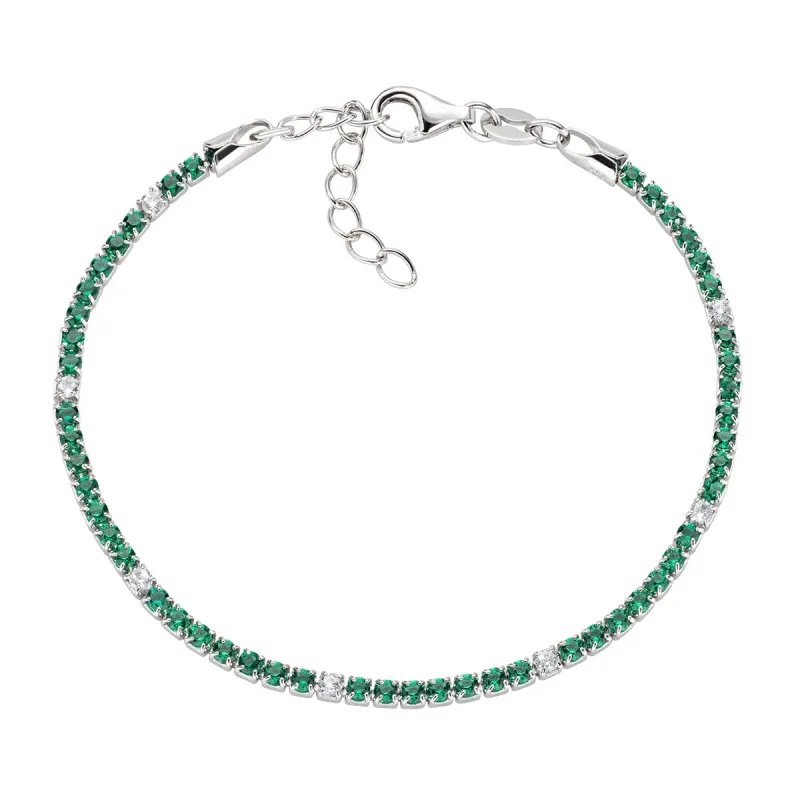 Bracciale Tennis Rodio con Zirconi Verdi e Bianchi Donna Amen