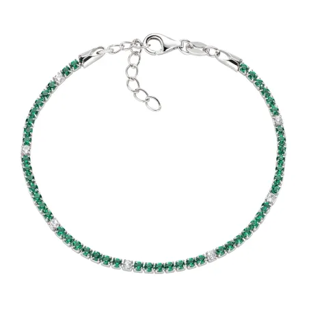 Bracciale Tennis Rodio con Zirconi Verdi e Bianchi Donna Amen