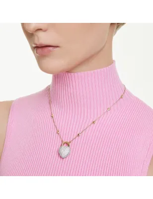 Collana Pendente Idyllia, Cuore Bianco, Finitura Oro 18K Donna Swarovski